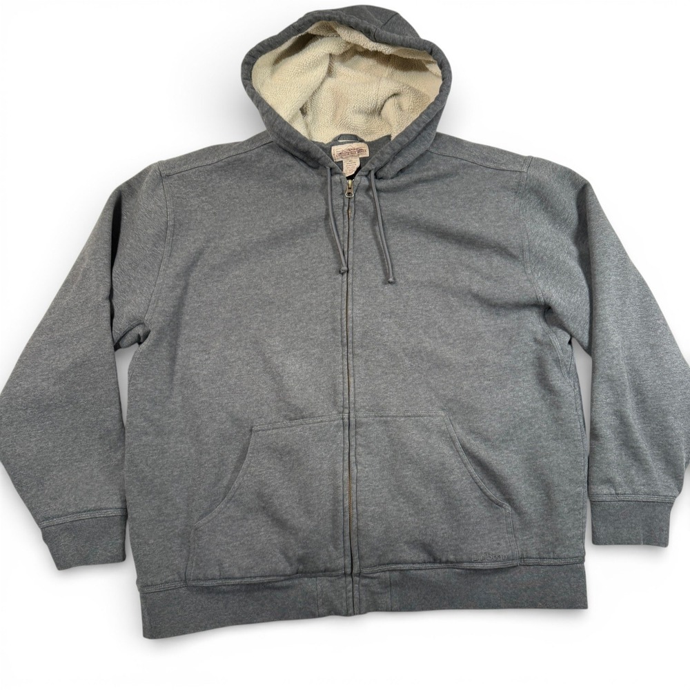LL Bean Katahdin Iron Works Mens XL Gray Sherpa Lined Full Zip Hoodie 244926